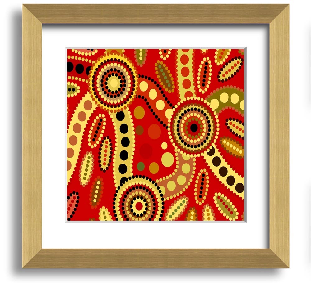 Aboriginal Red Tribal Square Framed Print showcasing vibrant red tribal designs in a stylish frame.